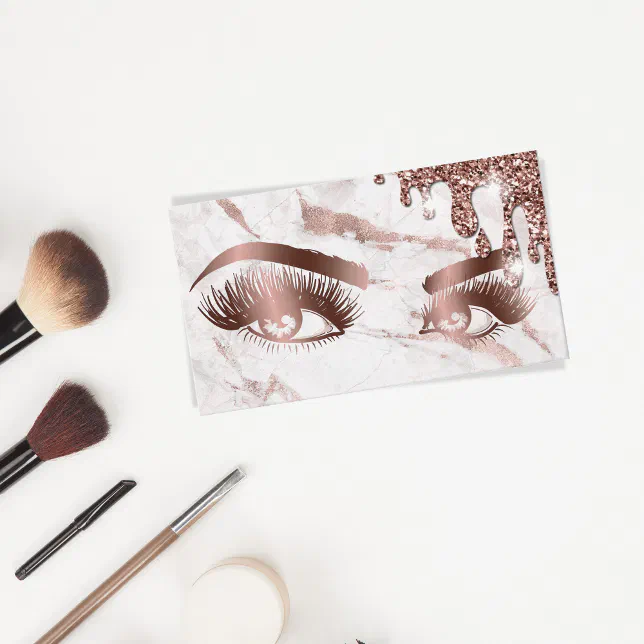 Makeup Artist Eyebrow Eyes Lashes Rose Gold Marble Business Card | Zazzle