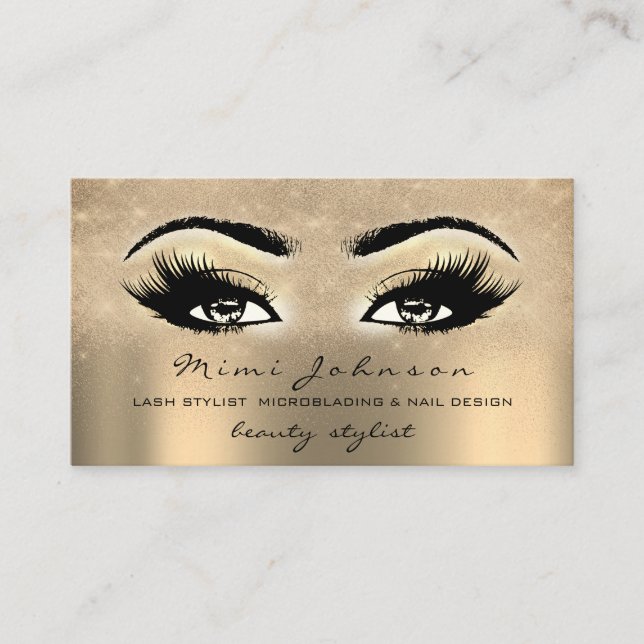 Makeup Artist Eyebrow Lash Gold Spark Esthetician Business Card (Front)