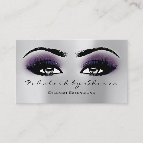 Makeup Artist Eyebrow Lashes Extension Grey Violet Business Card