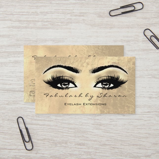 Makeup Artist Eyebrow Lashes Extension Leathe Gold Business Card (Front/Back In Situ)