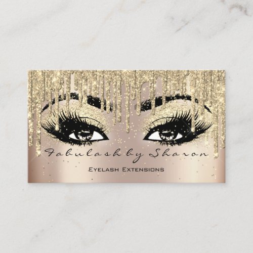 Makeup Artist Eyebrow Lashes Glitter Drips Golden Business Card