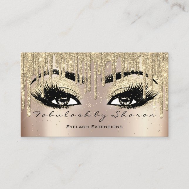 Makeup Artist Eyebrow Lashes Glitter Drips Golden Business Card (Front)