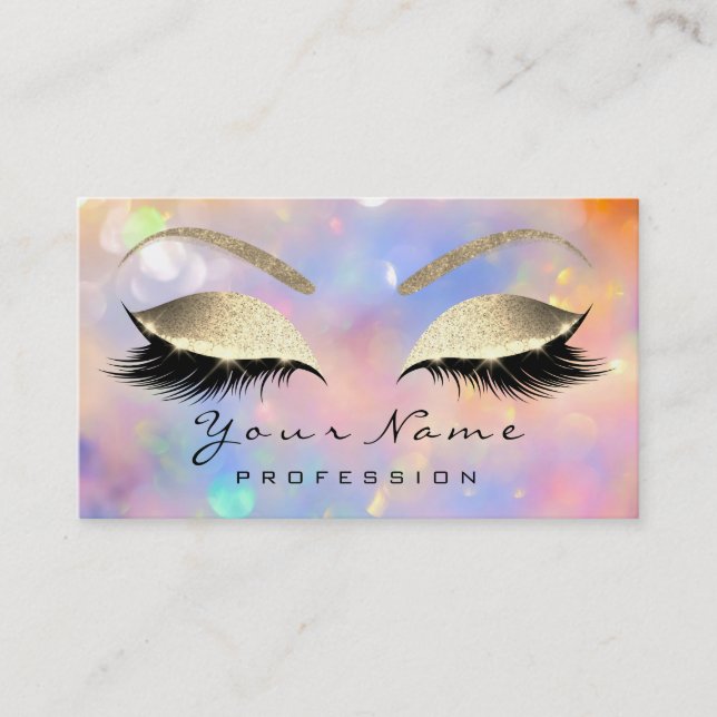 Makeup Artist Eyebrow Lashes Glitter Holographic Business Card (Front)