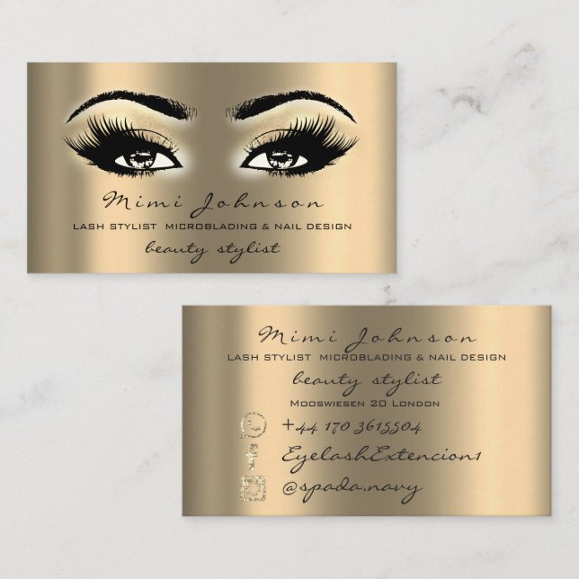 Makeup Artist Eyebrow Lashes Gold Sepi Esthetician Business Card (Front/Back)