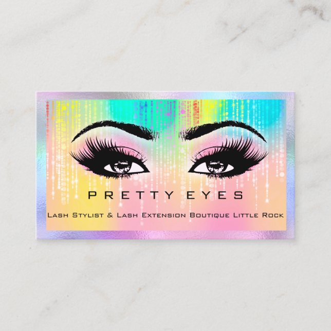 Makeup Artist Eyebrows Lash Eyes Holograph Rainbow Business Card (Front)