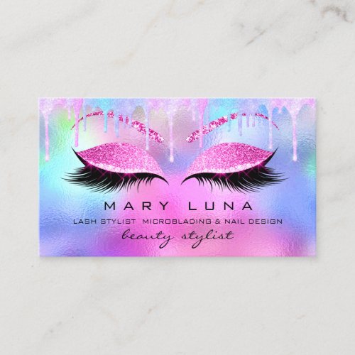 Makeup Artist Eyebrows Lash Holograph  Pink Drips Business Card