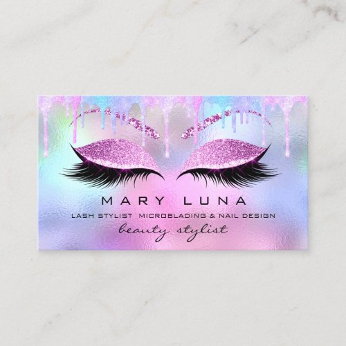Makeup Artist Eyebrows Lash Holographic PInk Business Card