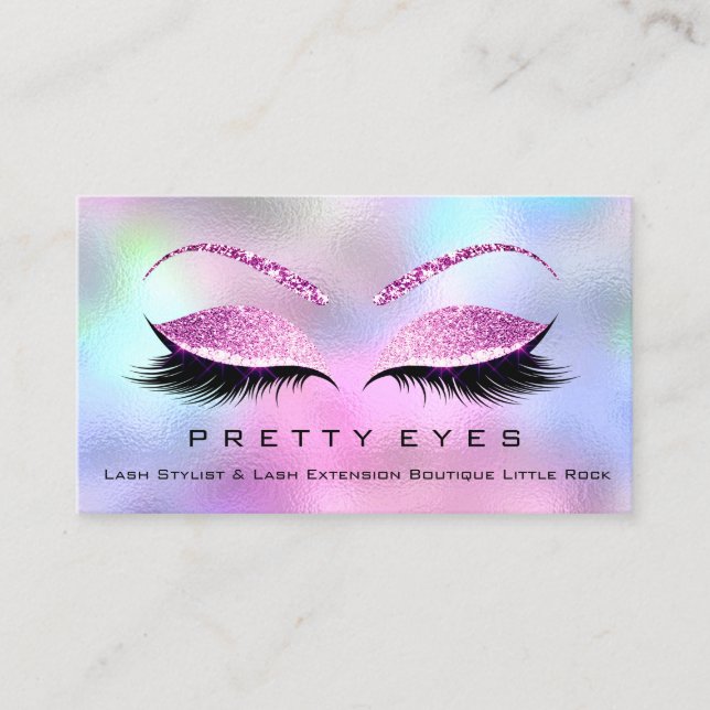 Makeup Artist Eyebrows Lash Pink Holograph Eyes Business Card (Front)