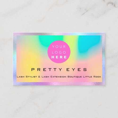 Makeup Artist Eyebrows Lash Pink Holograph Logo Business Card