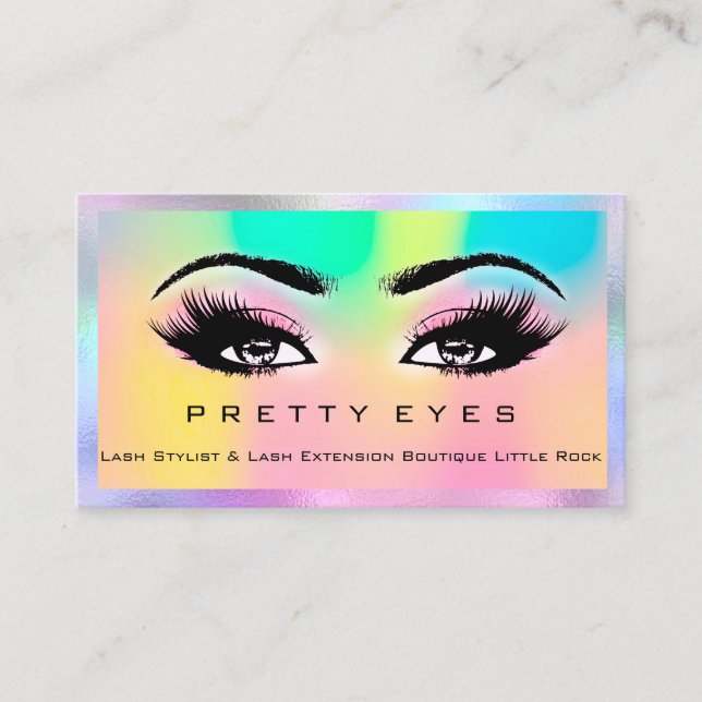 Makeup Artist Eyebrows Lash Pink Holograph Rainbow Business Card (Front)