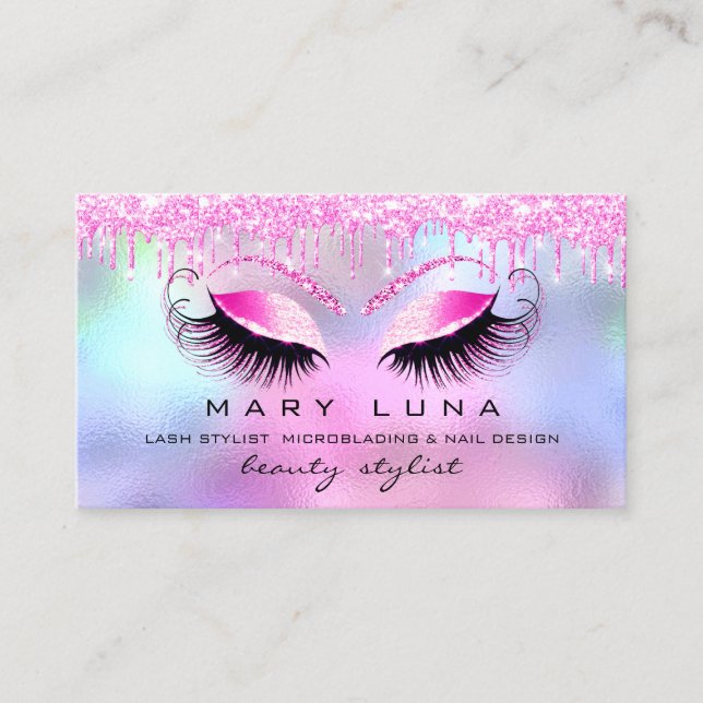 Makeup Artist Eyebrows Lashes Drips Pink Fuchsia Business Card (Front)