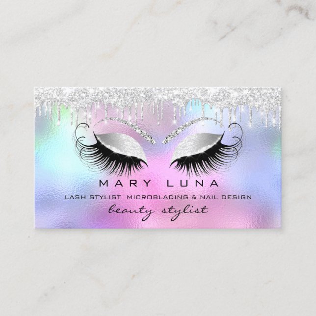 Makeup Artist Eyebrows Lashes Drips Pink  Gray Sil Business Card (Front)