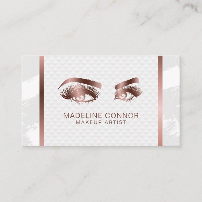 Makeup artist Eyebrows Lashes Glitter Rose Gold Business Card (Front)
