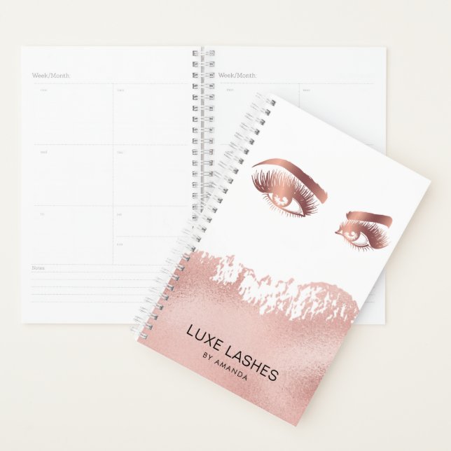 Makeup artist Eyebrows Lashes Glitter Rose Gold Planner (Display)