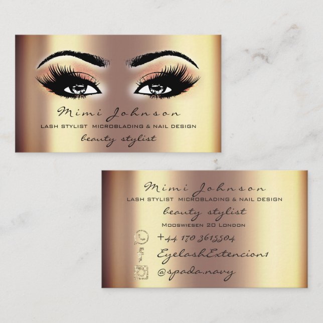 Makeup Artist Eyebrows Lashes Gold Esthetician Business Card (Front/Back)