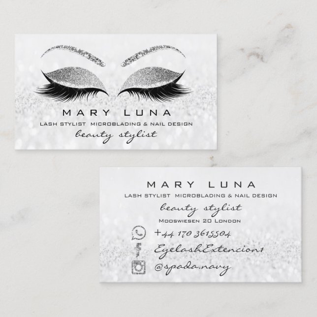 Makeup Artist Eyebrows Lashes Grey Silver Gray Business Card (Front/Back)