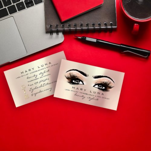 Makeup Artist Eyebrows Lashes Peach Rose Gold Business Card