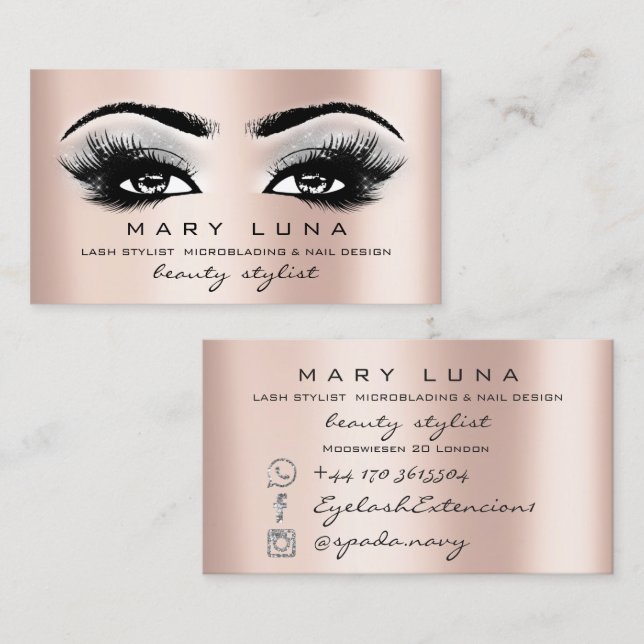 Makeup Artist Eyebrows Lashes Peach Rose Gray Business Card (Front/Back)