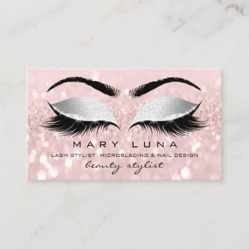 Makeup Artist Eyebrows Lashes Pink Gray Glitter Business Card
