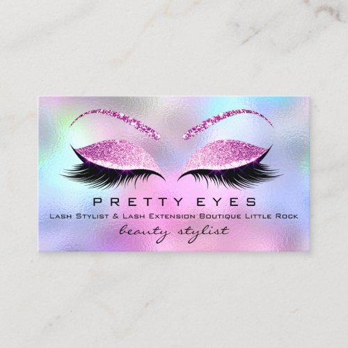 Makeup Artist Eyebrows Lashes Pink Holograph Business Card