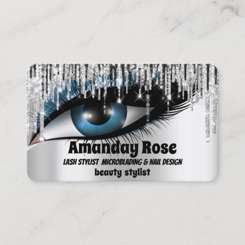 Makeup Artist Eyebrows Lashes Silver Drips Business Card