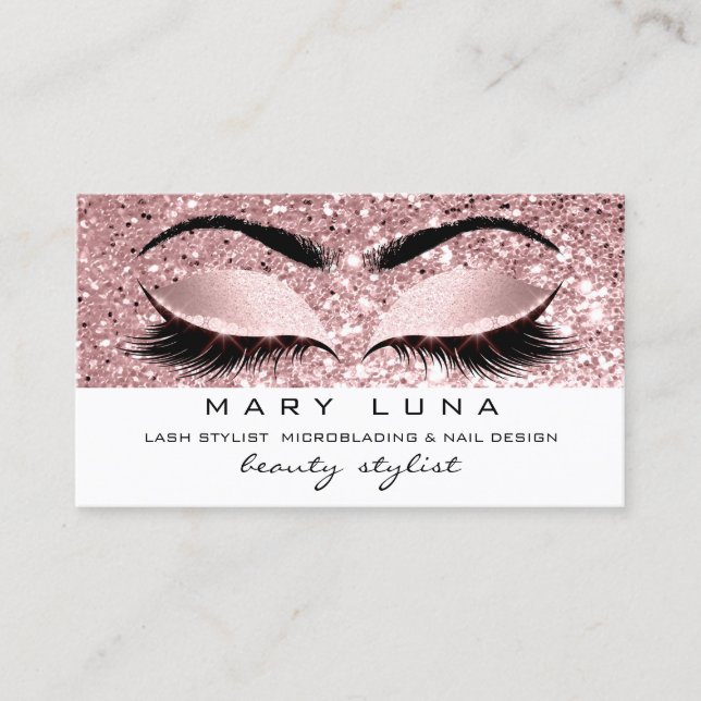 Makeup Artist Eyebrows Lashes Sparkly Rose Gold Business Card (Front)