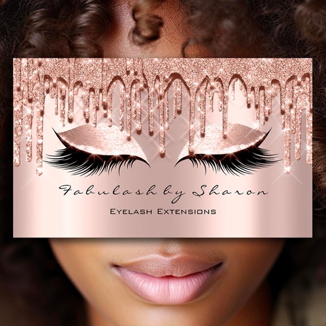 Makeup Artist Eyelash 3D Effect Glitter Drips Rose Business Card (Makeup Artist Eyelash 3D Effect Glitter Drips Rose Business Card)