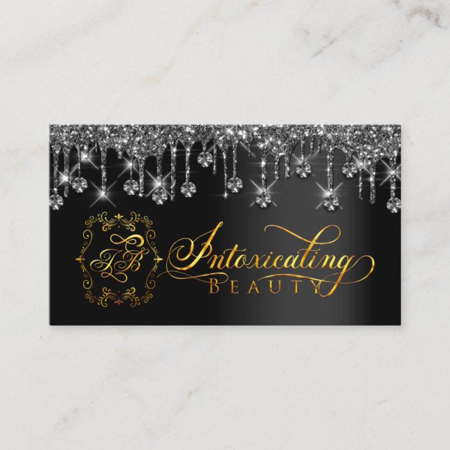 Makeup Artist Eyelash Black Drips Logo Diamond  Bu Business Card (Front)