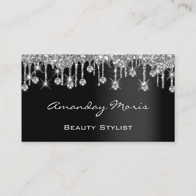 Makeup Artist Eyelash Black Drips Silver Diamond   Business Card (Front)