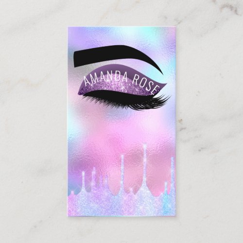 Makeup Artist Eyelash BrowPurple Pink Holograph Business Card