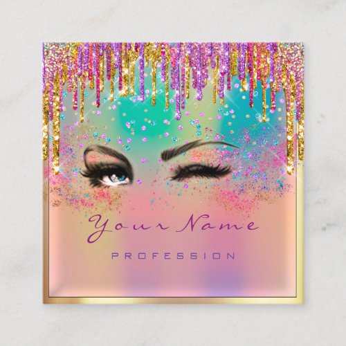 Makeup Artist Eyelash Brows Glitter Holograph Square Business Card