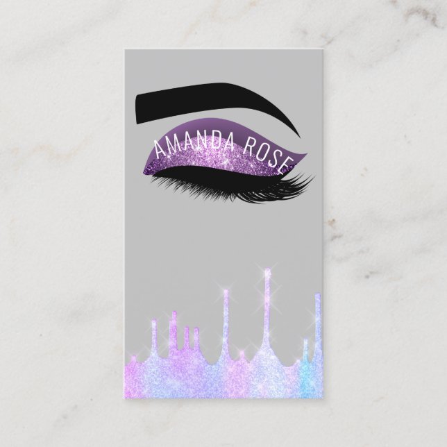 Makeup Artist Eyelash Brows Purple Pink Holograph Business Card (Front)