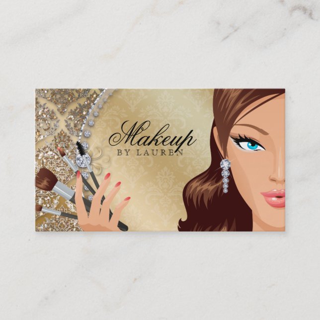 Makeup Artist Eyelash Brushes Cosmetology Gold Business Card (Front)