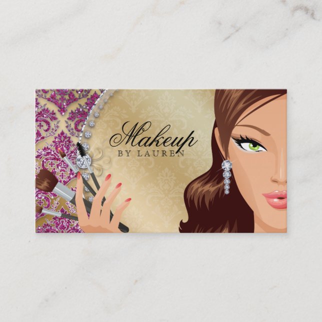 Makeup Artist Eyelash Brushes Cosmetology Pink g Business Card (Front)