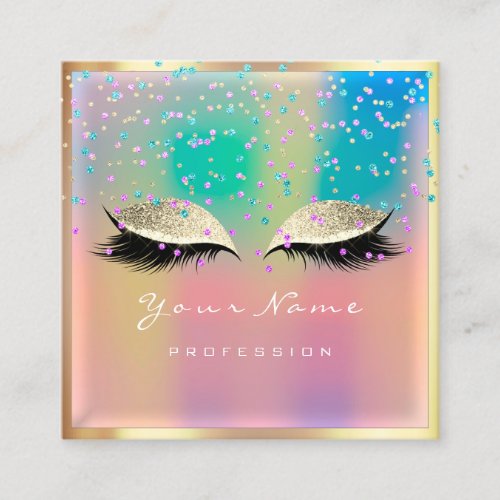 Makeup Artist Eyelash Confetti Glitter  Holograph Square Business Card