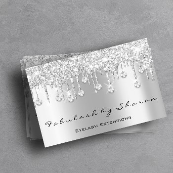 Makeup Artist Eyelash Diamond Drips Silver Glitter Business Card by luxury_luxury at Zazzle