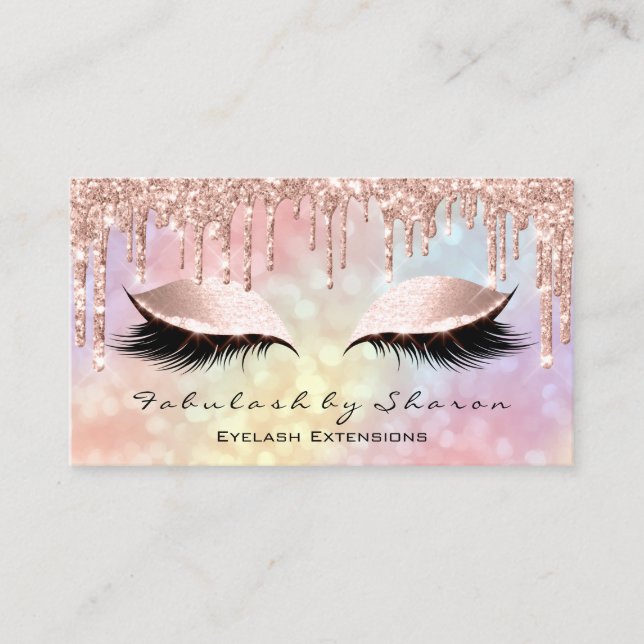 Makeup Artist Eyelash  Drips Rose Holograph Business Card (Front)