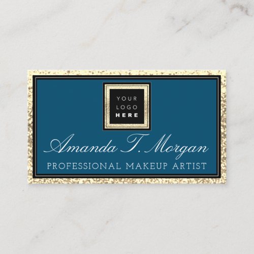 Makeup Artist Eyelash Event Logo Blue Gold Glitter Business Card