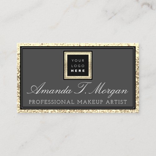 Makeup Artist Eyelash Event Logo Gray Gold Glitter Business Card