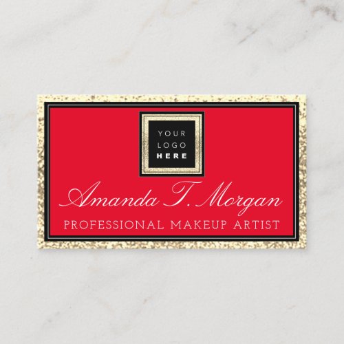 Makeup Artist Eyelash Event Logo Red Gold Glitter Business Card