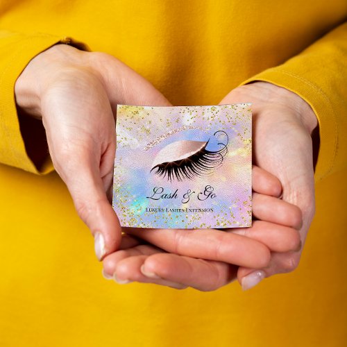 Makeup Artist Eyelash Extension Holograph Gold Square Business Card