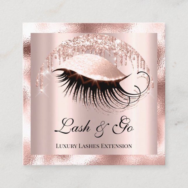 Makeup Artist Eyelash Extension Rose Lux Logo Square Business Card (Front)