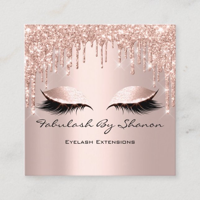 Makeup Artist Eyelash Eyelashes Drips Rose Square Square Business Card (Front)