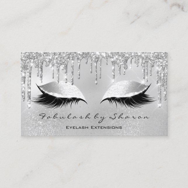 Makeup Artist Eyelash Glitter Drips Silver Gray Business Card (Front)