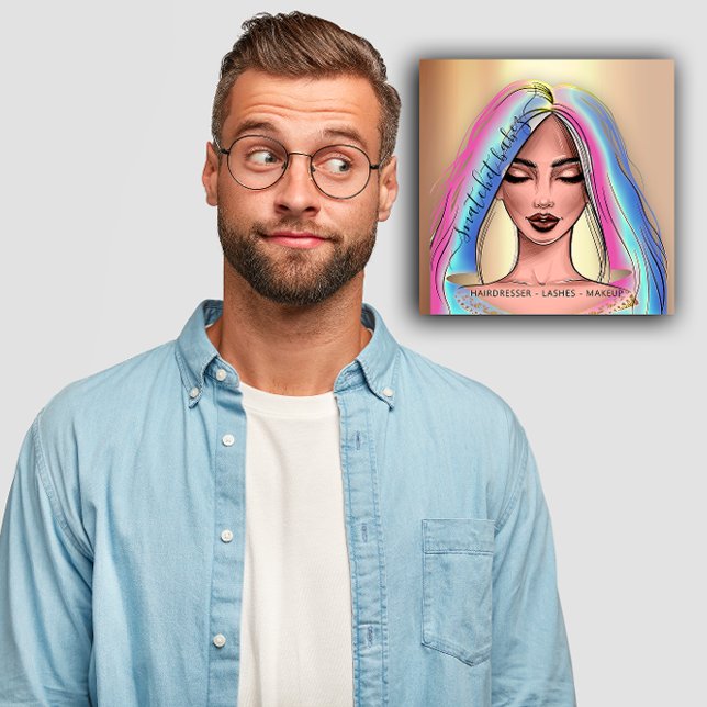 Makeup Artist Eyelash Hair Brow Lip Face Holograph Square Business Card (Makeup Artist Eyelash Hair Brow Lip Face Holograph Square Business Card)