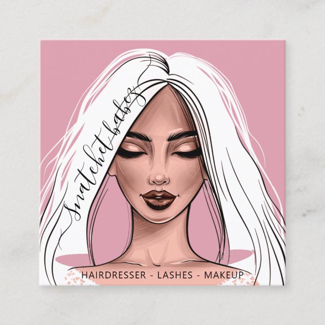 Makeup Artist Eyelash Hair Brows Lips Blush Pink Square Business Card (Front)