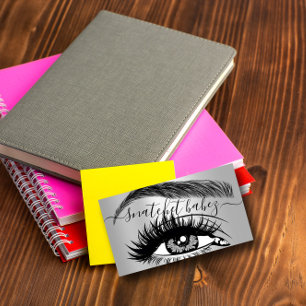 Makeup Artist Eyelash Hair Brows QR Code Logo Gray Business Card