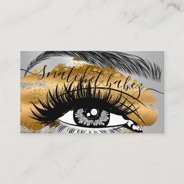 Makeup Artist Eyelash Hair Brows QR Logo Gold Business Card (Front)