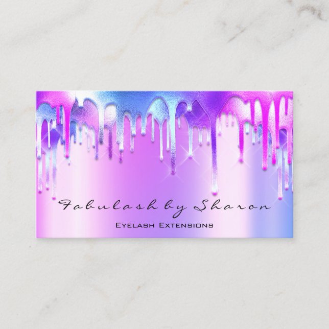 Makeup Artist Eyelash Holograph Drips Blue Pink Business Card (Front)