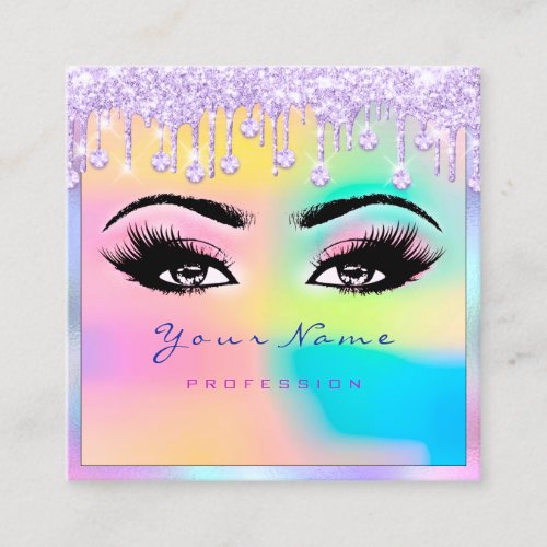 Makeup Artist Eyelash Holograph Violet Pink Square Business Card